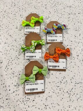 Mini Dog Hair Bows - Green, Lime & Orange Patterned Sets